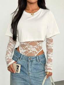 GLOpass Sexy Y2K Lace Sheer Illusion Fitted Romper, Suitable For Music Festival, Date, Party And Daily Wear, Spring/Summer - White - View 1