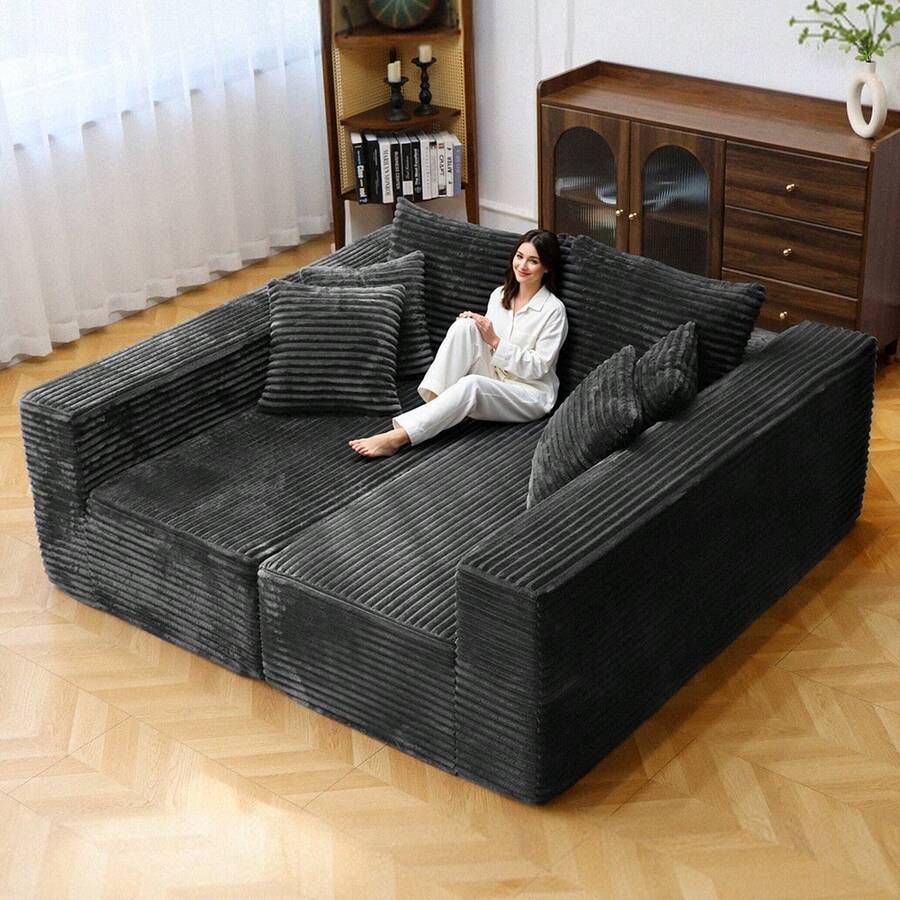 74.8''Cloud Couch Sectional Sofa Bed, No Assembly Required With Wide Arms For Living Room - 深灰色 - 查看 1
