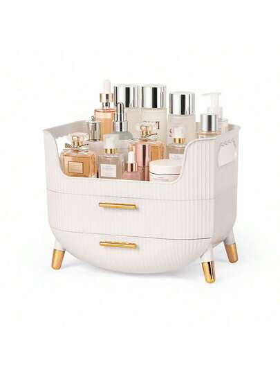 Makeup Organizer With Drawers,Skincare Plastic Storage For Vanity,Large Cosmetic Display Case For Dresser With Handle,Large Capacity Bathroom Countertop