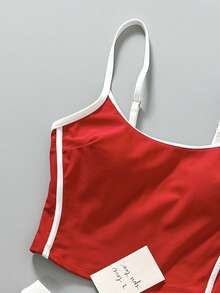 Set de costume de baie pentru femei, cu top scurt roșu, combinat cu pantaloni scurți de vară drăguți și un top de vară drăguț, costum de baie perfect pentru aeroport și vacanța la piscină de 4 iulie - roșu - Vizualizare 9