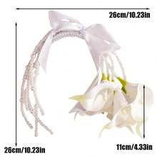 1束优雅的白色/粉色人造马蹄莲和百合花束 - 婚礼花艺布置新娘捧花，点缀绿色，适合新娘、伴娘、婚礼季、情人节派对 - 彩色 - 查看 6