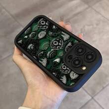 Fashion Green Abstract Eyes Pattern Case For IPhone 16 15 14 Pro Max 13 12 11 XR XS Plus Shockproof Full Camera Protection Durable Slim Silicone Cover,Suitable For IPhone17 Air - 黑色 - 查看 4