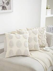 1pc/3pcs Set Beige Heart Embroidered Cushion Cover, Plush Embroidery Crafted Pillow Sham, Boho Style Decor For Living Room, Bedroom, Sofa, Garden, Everyday Use, Valentine's Day Gift, 45*45cm (Without Insert) - Multicolor - View 12