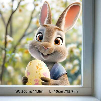 1 pieza Lindo adhesivo de ventana de conejo de Pascua, decoración autoadhesiva y resistente al agua para puertas de vidrio, decoración del hogar para fiestas