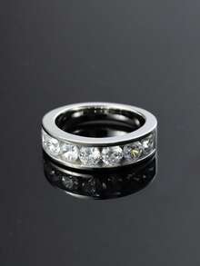 1pc S925 Silver Sparkling Round Cut Simulated Moissanite Ring - Ideal For Everyday Wear, Parties, Anniversaries, Weddings, Lab-Grown Gemstone, Banquets, Father's Day Gift - Silver - View 4