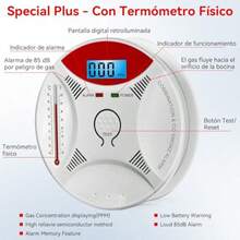 BOJOOM 3 in 1 Alarma de Detector de Humo y Monoxido de CarbonoAlarma de Incendio inalambrica con Pantalla LED y Bateria Bajo Consumo Largos Periodos Uso Alarma Luminosa y Sonora Simultaneas - C - Ver 6