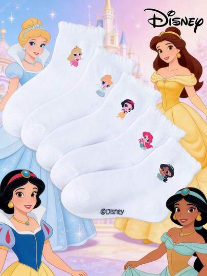 Disney 1/5双迪士尼公主风短腿套，男女童款，适合日常穿着、派对、复活节、春夏等场合，包含美人鱼款和中长款。这款韩版卡通风格透气保暖，适合婴幼儿/学生冬季穿着。整体设计可爱甜美，带有萌趣的卡通图案。