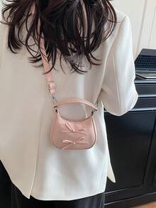 Mini Handbag New Korean Style Bow Girl's Handheld Bag, Fashion Sweet Elegant Shoulder Crossbody Bag - Pink - View 6