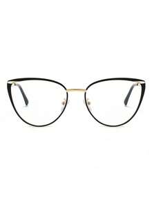 1 Pair Women's Black Outlined Cat Eye Metal Frame Vintage Thin Arm Personalized Spring Leg Fashion Glasses - Black Gold - View 4