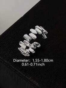 1件简约别致小巧几何不对称独特设计高端日常通勤百搭时尚铜质开口戒指，女士款 - 銀色 - 查看 6