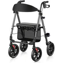 WALK MATE Rollator Walker For Seniors, 10 Inch Big Wheels, Reinforced Aluminum Frame 350lb Weight Capacity, Foldable All Terrain Rolling Walker With Seat, Lightweight Adjustable Height, Grey - Grey - View 12