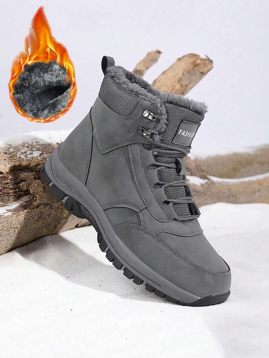 (Couple) Men's Snow Boots, Outdoor Sports High-Top Shoes For Autumn/Winter, PU Waterproof Hiking Boots, Trekking Boots, Outdoor Camping Adventure Boots, Women's Winter Boots, TPR Anti-Slip Durable Soles, Black/Gray, Size 36-47