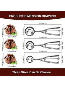 3件套不锈钢冰淇淋勺、饼干勺、带触发式释放装置的烘焙饼干勺、烘焙水果饼干勺、纸杯蛋糕勺（小号/中号/大号），返校季必备 - 銀色 - 查看 8