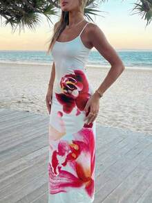 Đầm dệt kim dài ôm sát cơ thể, không tay, cổ khoét sâu, gợi cảm và thanh lịch dành cho nữ, họa tiết hoa. - Nhiều màu - Xem 3