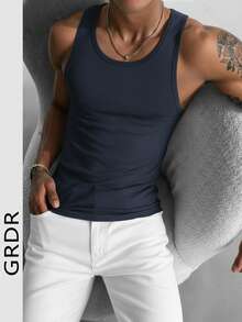 GRDR Men's Narrow Shoulder Tank Top, Fashionable For Summer - Navy Blue - View 3