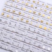 10 Pairs Fashionable Stainless Steel Stud Earrings, Mixed Styles For Women & Girls, Minimalist Heart, Flower, Animal, Star Earrings, Party Gift - 10 Pairs Of Random Stainless Steel Small Earrings - View 2