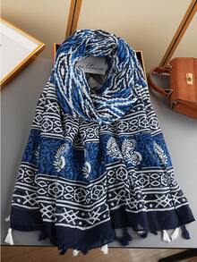 1pc 180*85cm Floral Print Beach Towel, Soft & Windproof For Women, Fashionable New Sand-Proof Scarf, Outdoor Popular Thin Shawl, Luxurious Printed Rectangular Scarf, All Season Tassel Headscarf, Muslim Headscarf - Multicolor - View 12