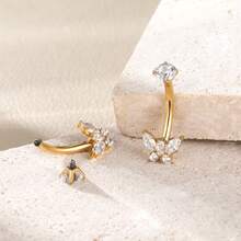SWANJO 1pc Titnaium Butterfly Belly Button Ring Internally Threaded Zirconia Navel Piercing Body Jewelry - TN029 - View 4