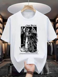 Camiseta de cuello redondo de algodón: estampados divertidos o letras minimalistas, manga corta, apta para casual y actividad deportiva - Blanco 12 - Ver 1