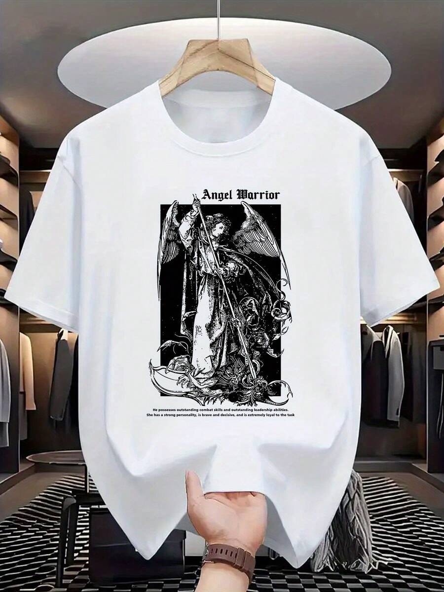 Camiseta de cuello redondo de algodón: estampados divertidos o letras minimalistas, manga corta, apta para casual y actividad deportiva - Blanco 12 - Ver 1