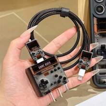 游戏机元素设计线缆保护套，兼容 18-20W充电器，防刮防摔 - 黑色 - 查看 6