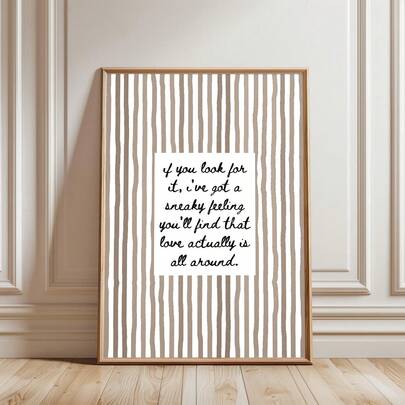 1pc Frameless Minimalist Neutral Beige & White Wall Art Print, Handwritten Romantic Quote With Bold Stripe Pattern Modern Typography, Cozy Home Decor For Living Room, Bedroom, Dorm, Room Decor, Funky Posters, Wall Prints, Vintage Decor, College Dorm Essentials, Back To School