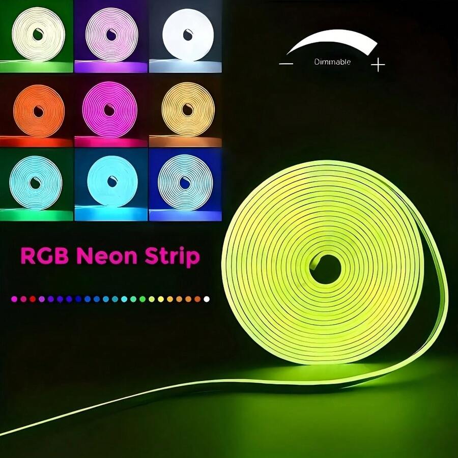 LQHZMYY LED RGB DIY霓虹灯绳 - USB供电，24键遥控器，亮度可调，多种颜色动态模式，柔韧可塑，适用于独特的派对主题、现代家居装饰、吸睛的电视背景墙、温馨的卧室布置、节日展示、DIY霓虹灯招牌、房间装饰、万圣节、圣诞节、感恩节和其他节日场合。