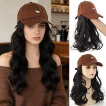 Long Wavy Synthetic Wig Baseball White/Brown/Grey Cap With Hair Extensions Hat Wigs Natural Black/Brown Connect Wig Adjustable For Women - Multicolor - View 16