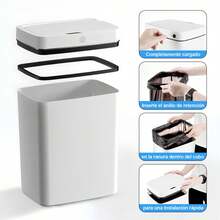 Bote de Basura Cocina, 15L Cubo De Basura Automático Con Sensor,Cubo de basura de plástico de gran capacidad mejorado, con carga USB y 30 bolsas incluidas, para Baño, Cocina, Oficina, Sala - Blanco - Ver 5