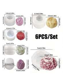 牡丹玫瑰心形硅胶蜡烛模具套装 - DIY树脂蜡烛肥皂制作家居装饰、婚礼、情人节、母亲节、生日、圣诞节、复活节工艺礼品（仅含模具） - 彩色 - 查看 8