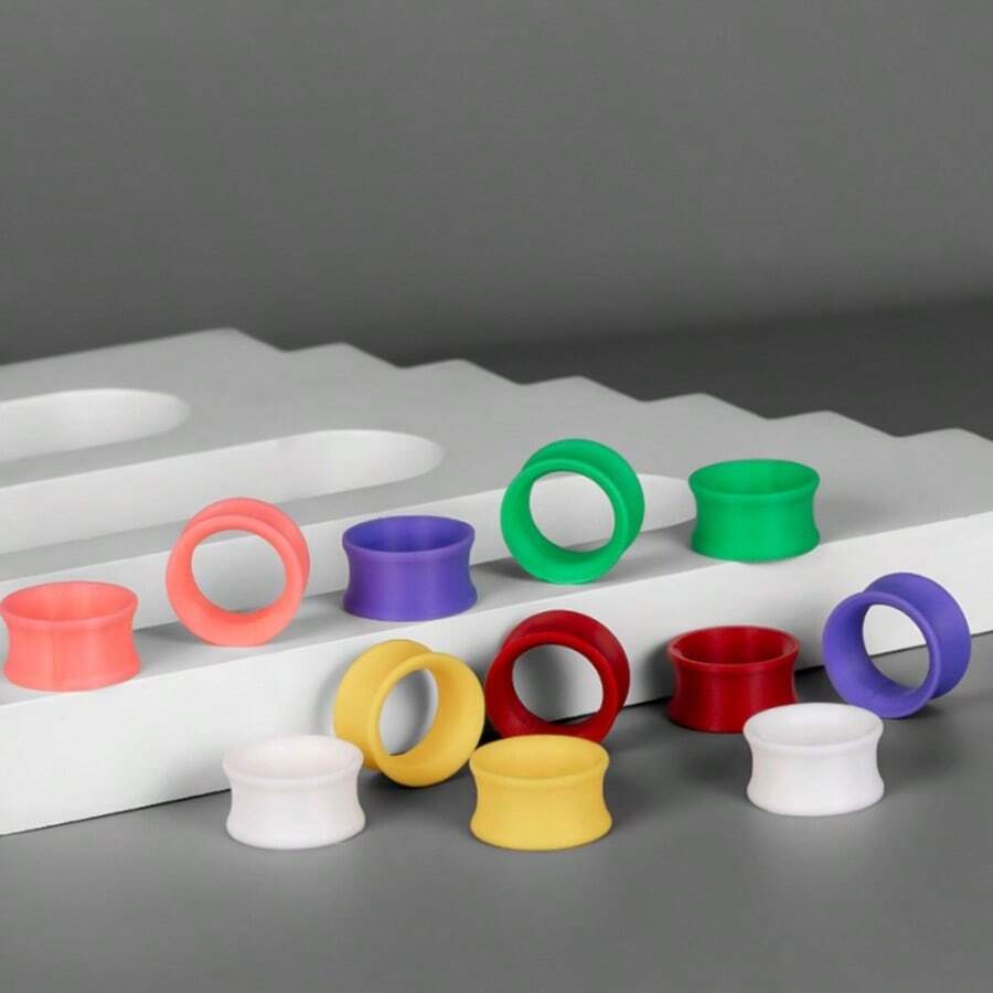 12pcs/8pcs Thin Punk Style 8-19mm PLA Ear Gauges, Simple & Fashionable Personalized Ear Plugs Piercing Jewelry Women New Arrival Valentine Gift - Round - View 1