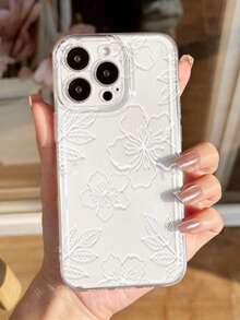 1pc Ins Style Hibiscus & Leaf Pattern Soft Phone Case, Non-Slip, Compatible With IPhone 11/12/13/14/15/16/17 Pro Max - Multicolor - View 2