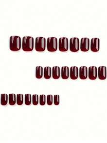 24 miếng dán móng tay vuông ngắn màu trung tính, màu đỏ tía đậm, móng giả acrylic, bộ dụng cụ làm móng nghệ thuật, độ phủ toàn diện, có thể tháo rời, dụng cụ làm móng lâu trôi. - Rỉ Nâu - Xem 3
