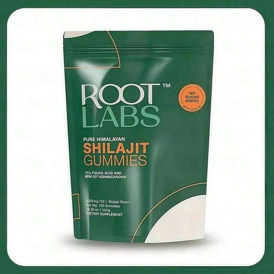Root Labs 10-In-1 Shilajit Gummies - Vegan Zero Sugar, Energy & Stamina Support, Start 2026 Strong - Túi màu xanh lá cây - Xem 1