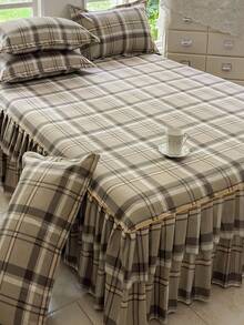 1件装运动印花床裙，不褪色，不起球，亲肤柔软，双层荷叶边设计，适合居家卧室、学生宿舍、户外旅行。 - 彩色 - 查看 3