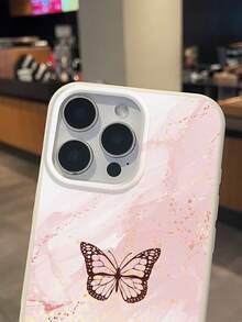 优雅的粉白渐变蝴蝶图案手机壳，适合作为情人节礼物，兼容 17 Pro、17、16、16 Plus、Air、17 Pro Max、Galaxy S24 Ultra、Galaxy A16 - 白色 - 查看 5