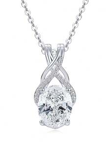XUJIA 1pc Women's 925 Sterling Silver Infinity Moissanite Necklace, Oval Cut 3 Carat - 8x10mm Moissanite Jewelry, Women's Engagement Wedding Anniversary Birthday Party Jewelry Gift - PMO-296 - View 4