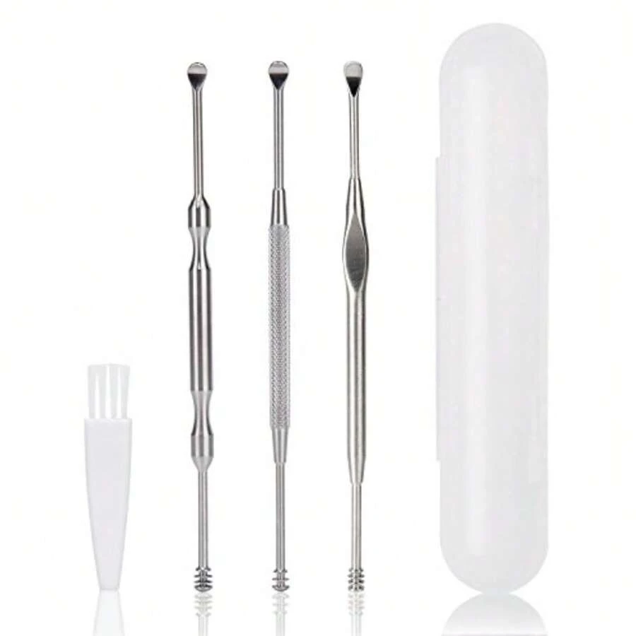 3 Pcs Ear Pick Earwax Removal Kit Geengle Ear Cleansing Tool Set Ear Curette Ear Wax Remover Tool With A Cleaning Brush And Storage Box - 如圖所示 - 查看 1
