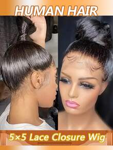 Straight Lace Front Wigs 5*5 Closure Wig Human Hair Pre Plucked 200% Density Transparent Lace Frontal With Baby Hair Wigs Suitable For Women Daily Use - Natural Black - View 1