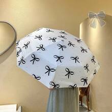 1把可爱小熊蝴蝶结简约时尚8根伞骨黑色涂层防紫外线折叠伞，晴天雨天适用，可爱小物 - 彩色 - 查看 7