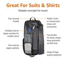 Basics Premium Travel Garment Bag With Shoulder Strap For Suits And Dresses, Trifold, 54 Cms, Black, Solid - MeshBlack - View 3