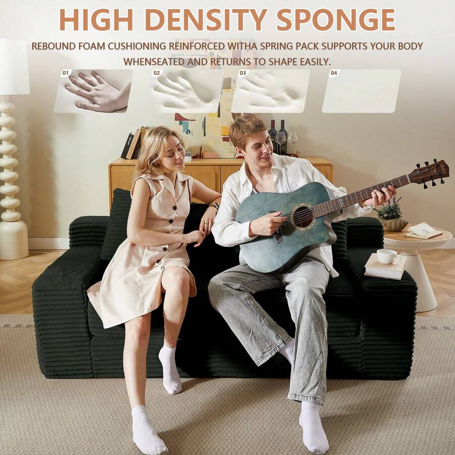 LUCKHAO Loveseat Sofa  With Memory Foam & Steel Frame - No Assembly, Convertible 2-In-1 Design, Corduroy Fabric - Compact Couch For Small Spaces, Apartments, Home Office & Bedroom(Dark Gray) - Đen + Vải + 2 Ghế - Xem 1