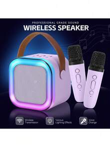 Wireless Microphone Speaker Set, With Dynamic Microphone, USB Rechargeable Karaoke Machine, Portable Handheld Karaoke System, With Dynamic Microphone, USB-C Charging - Multicolor - View 10