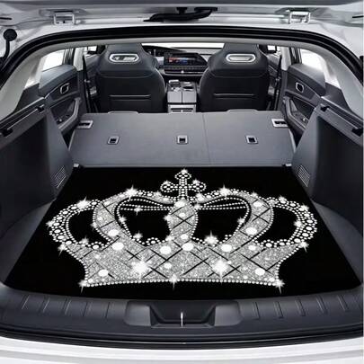 1pc Luxury Crown - Customized Car Trunk Mat, 2D Flat Printing, Size 29.53x39.37 Inches, 1pc, Premium Material, Elegant Silver Color, Prestigious Appearance, Perfect Fit For Car Interior Decor, Durable And Fashionable, 2D Flat Design