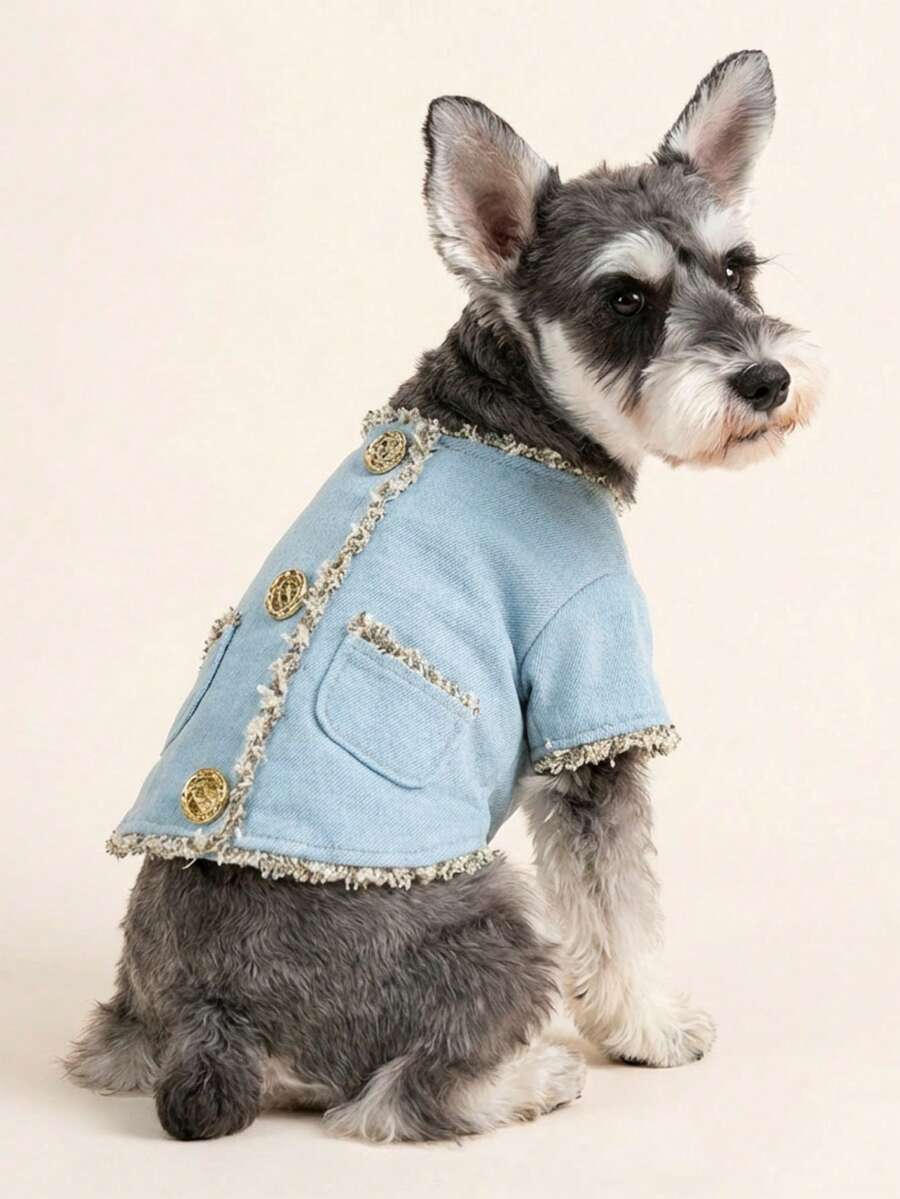 1pc Pet Clothes, Cute & Stylish Outfit For Small Dogs & Puppies, Comfortable & Breathable Jacket - Blue - View 1