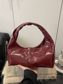 Fashionable New Solid Color Personalized Pleated Classic Handbag, Soft And Smooth Leather Crescent Shaped Women's Armpit Bag, Suitable For Shopping, Wallets, Shopping, Young Women, College Students, Newcomers, And White-Collar Workers. They Are Very Suitable For Offices, Universities, Work, Business, Commuting, Outdoor Activities, Travel, And Outings - Red - View 6