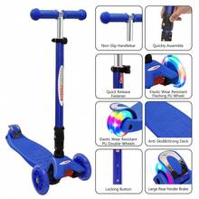 Patinete triciclo lujoso para niños, con 4 posiciones de altura ajustable, sistema de dirección por inclinación, ruedas luminosas y diseño de pedal extra ancho. Es muy fácil de armar y es el mejor regalo para los niños. - Azul - Ver 1