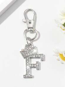 1 chiếc móc khóa chữ cái tiếng Anh sang trọng, đính đá lấp lánh, mạ điện, thích hợp đeo hàng ngày, quà tặng cho nam giới, vật dụng cần thiết khi đi du lịch. - Bạc - Xem 18