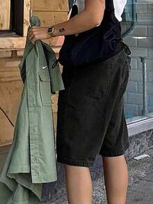 Women Jorts Baggy Jeans Jorts Outfits Mid-Low Waisted Denim Y2K Shorts Summer Hot Short Pants Streetwear - 黑色 - 查看 3