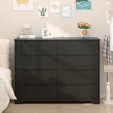 8 Drawer Dresser, 47" Wide Black Dresser For Bedroom With Cut-Out Handles, Modern Wooden Chest Of Drawers With Anti-Tip Kit, For Living Room, Hallway, Entryway, Home Office, Black - 黑色 - 查看 4